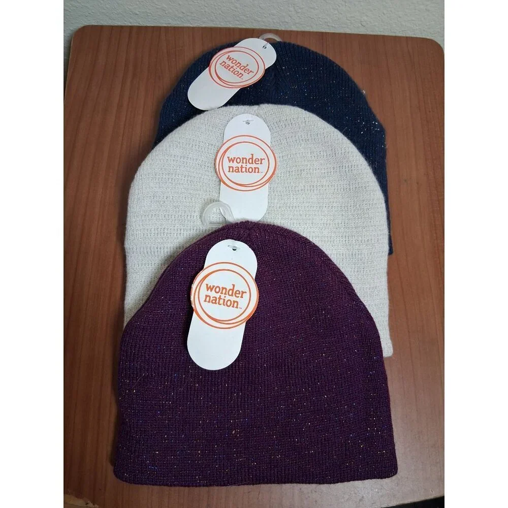 NWT Wonder Nation Sparkle Beanies 3 Pack Toddler Girls Winter Casual Outerwear